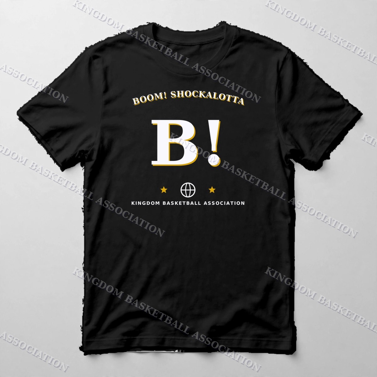 BOOM! Shockalotta Varsity Tee — Tee in Black with the printed design