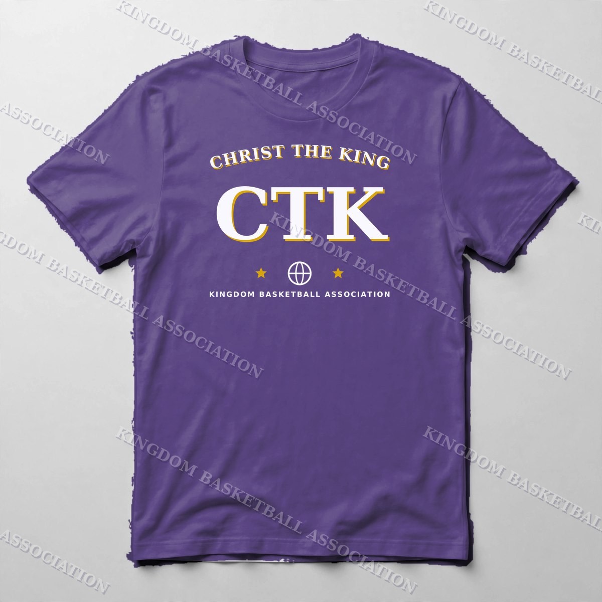 Christ The King Varsity Tee — Tee in Purple with the printed design