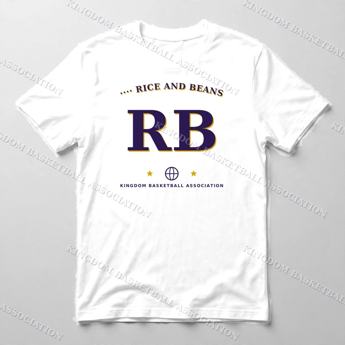 .... Rice and Beans Varsity Tee — Tee in White with the printed design