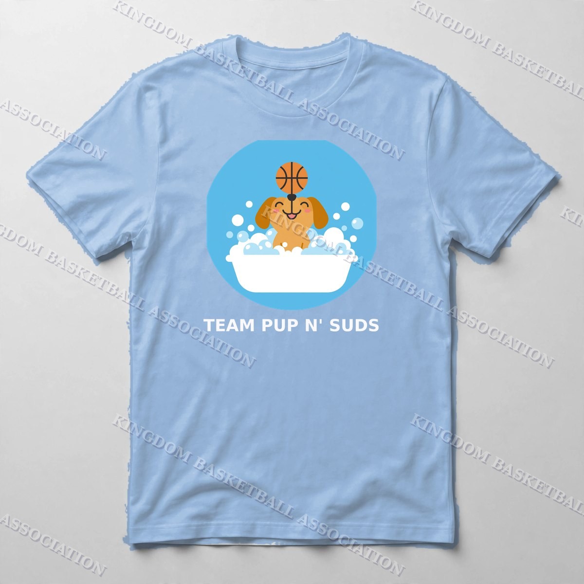 Team Pup n' Suds Tee — Tee in Carolina Blue with the printed design