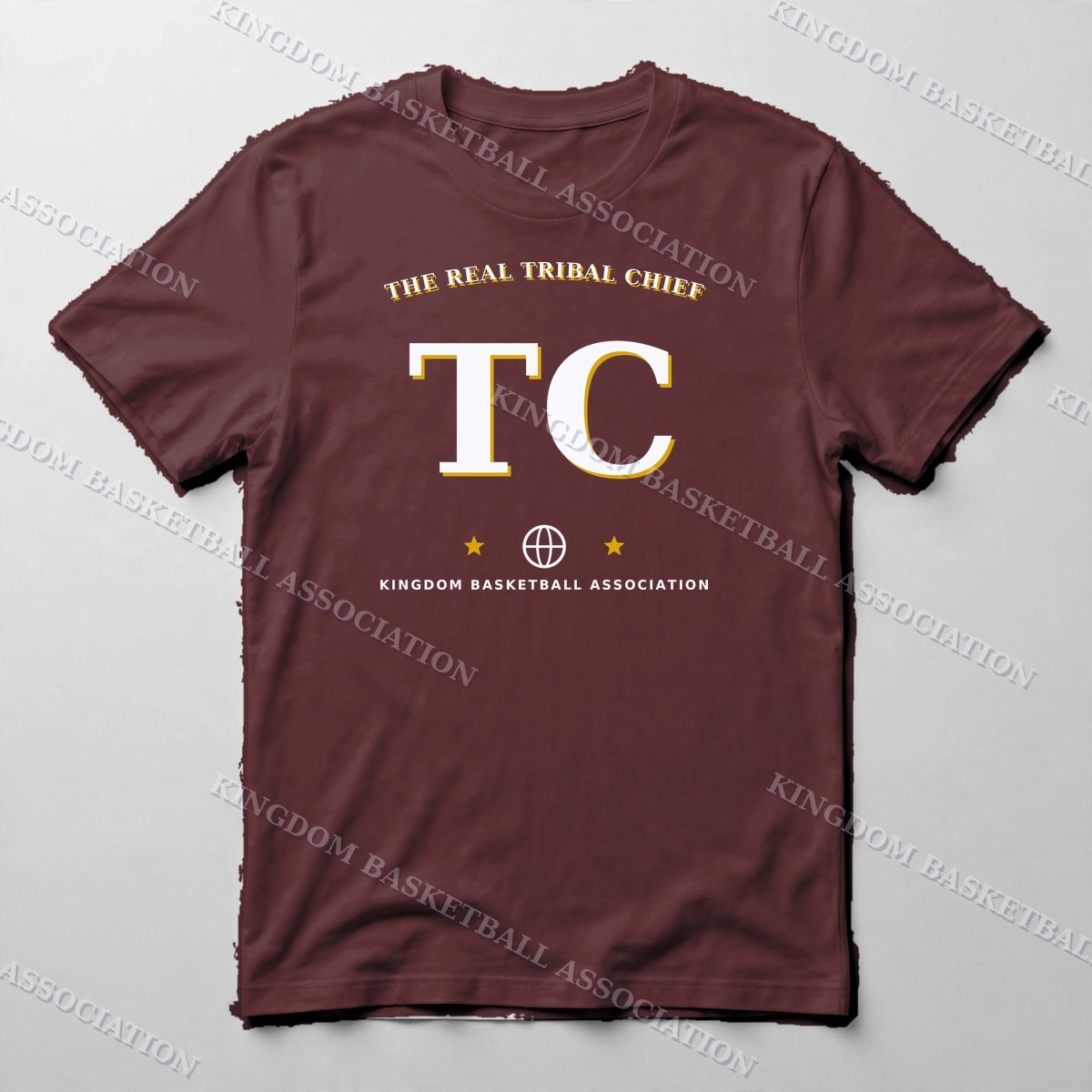 The REAL Tribal Chief Varsity Tee — Tee in Maroon with the printed design